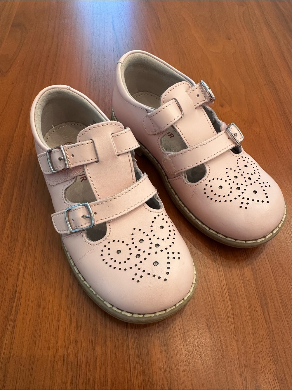 L’Amour Classic Leather Pink Girls Double Strap Mary Jane Shoes size 11